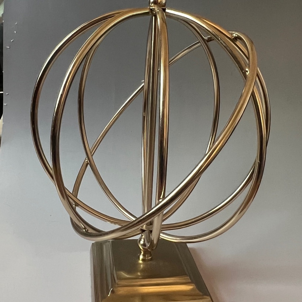 Large Brass Armillary Sphere Sculpture on Stand Modern Orb Decor 14"